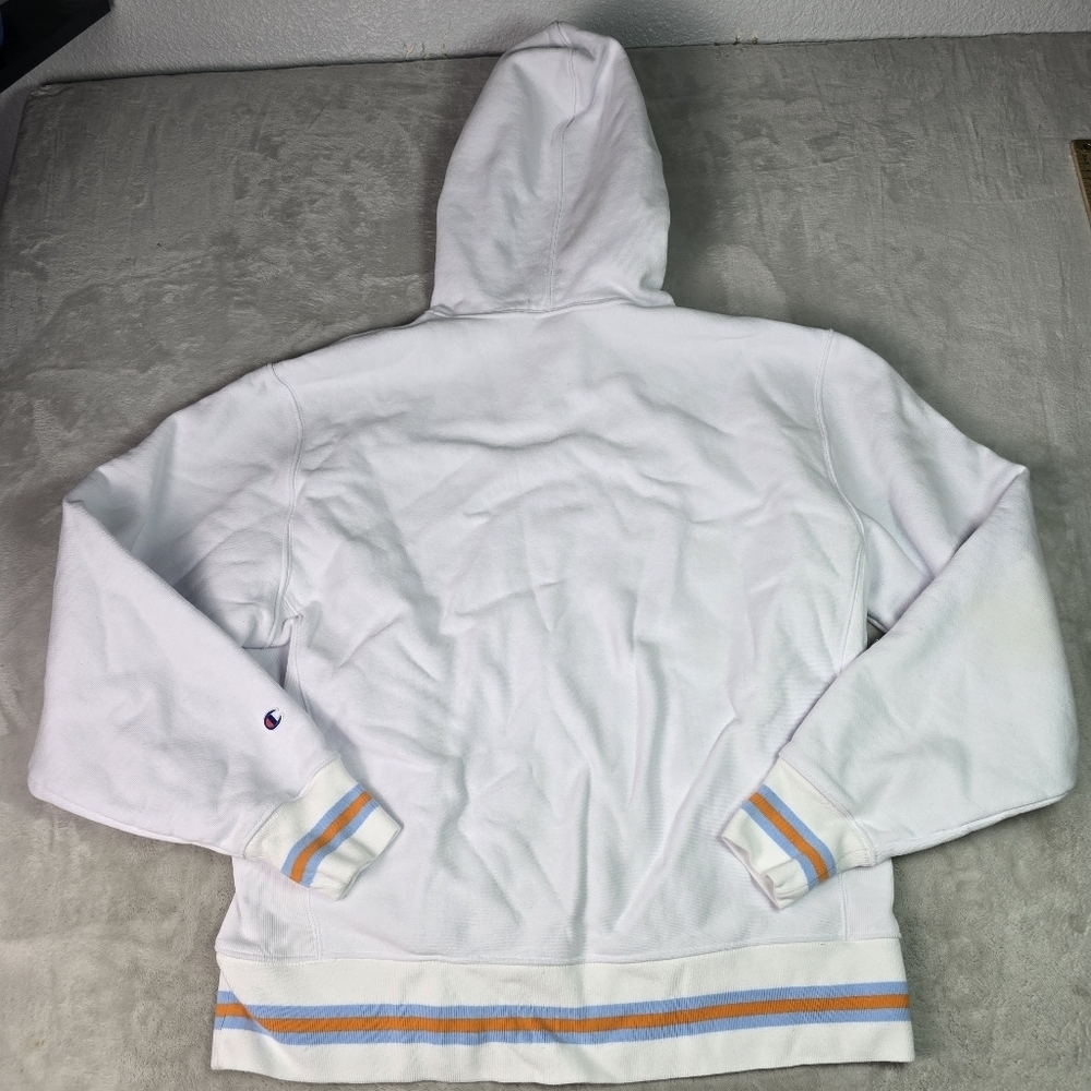 Champion Reverse Weave Men's Lg Hoodie Pullover Arch Spell-Out Logo White - Picture 2 of 7